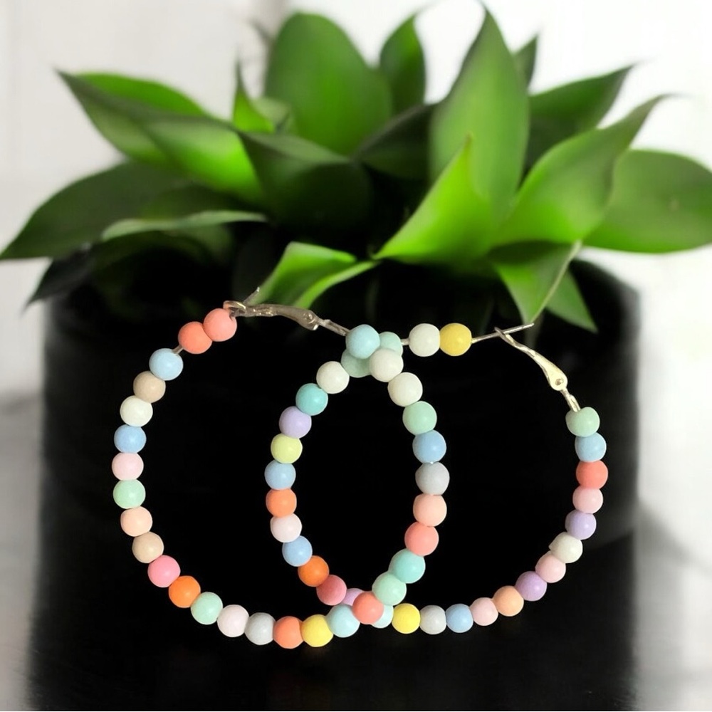 Colorful Beaded Hoop Earrings - Picture 2 of 2